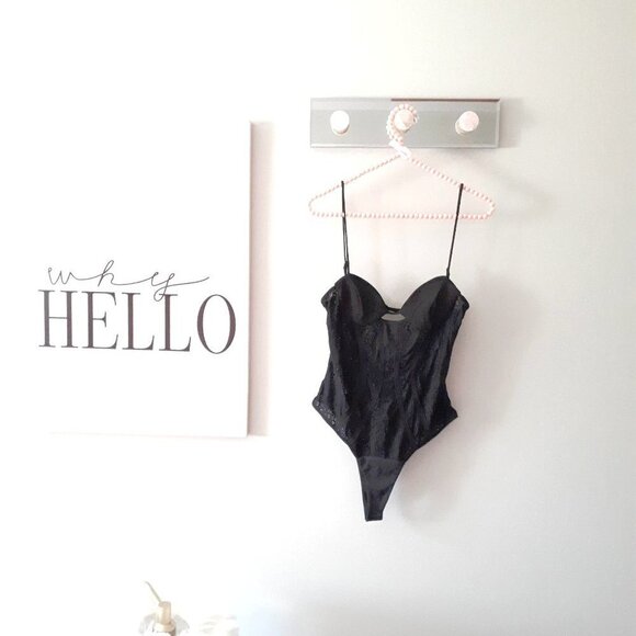 NWOT Zara black matching lace-like accented corsetry-inspired bodysuit, S - Picture 11 of 16